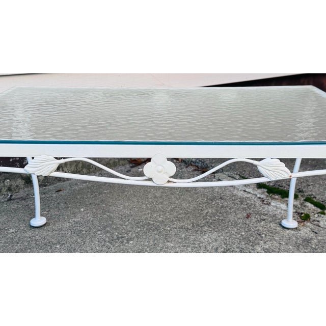 Shabby Chic Vintage 1960s White Wrought Iron Glass Top Coffee Table For Sale - Image 3 of 9