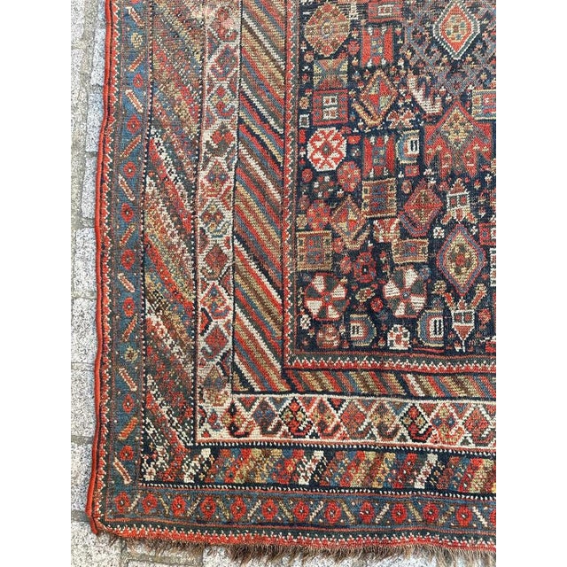 Rustic Antique Shiraz Rug with Tribal Pattern For Sale - Image 3 of 18