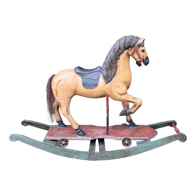 Antique Rocking Horse in Wood, 1940 For Sale
