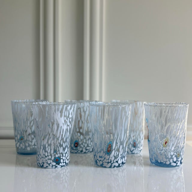Glass White Cloud Murano Style Millefiori Drinking Glasses Tumblers - Set of 6 For Sale - Image 7 of 9