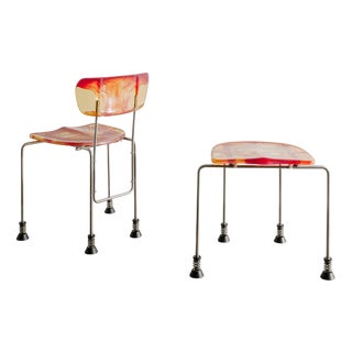 Set of Italian Contemporary Dining Chair & Ottoman in Red-Yellow Resin by Gaetano Pesce for Bernini Italy, 1993 For Sale