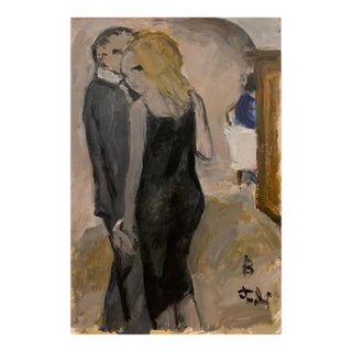 Bruno Paoli "Lover" Original Italian Modern Figurative Portrait, 20th Century Florence Italy Fine Art Painting, Oil on Canvas, 21.5x17.5" For Sale