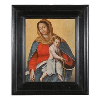 French School Artist, Virgin of the Rosary and Child, 17th Century, Oil on Canvas For Sale