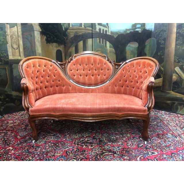 Late 19th Century Victorian Settee, Cameo Back Loveseat For Sale - Image 5 of 9