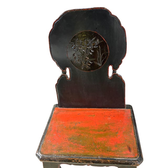 1900 - 1909 Old Chinoiserie Carved & Painted Chinese /Mongolian Side Chair For Sale - Image 5 of 8