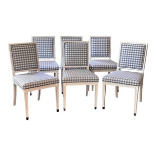 Baker Furniture Milling Road White Dining Chairs Upholstered in Schumacher, Set of 6 For Sale
