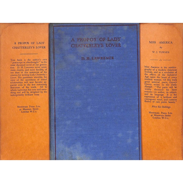 LAWRENCE, D.H. [63] pp. Mandrake Press Ltd 1930 Second Printing 7 3/4" x 5" "Apropos of Lady Chatterley's Lover" is an...