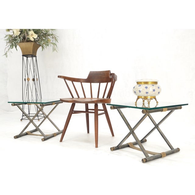 Transparent Pair of Glass Top X Bases Smoked Chrome End Side Bed Tables Stands DIA MINT! For Sale - Image 8 of 11