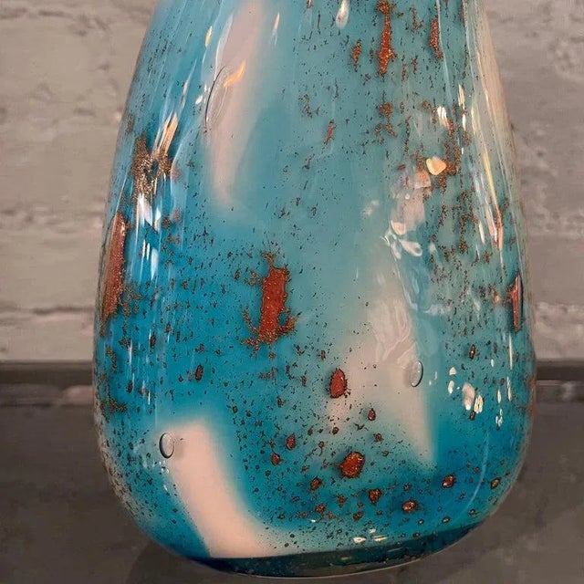 1960s Gradient Blue Gold Fleck Murano Attributed Glass Vase, Pear Shape For Sale - Image 4 of 12