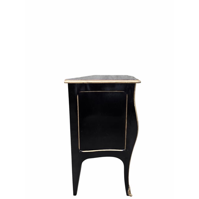 Vintage Louis XV Style Black Lacquer Bombe Commodes by Bodart - Pair For Sale - Image 10 of 12