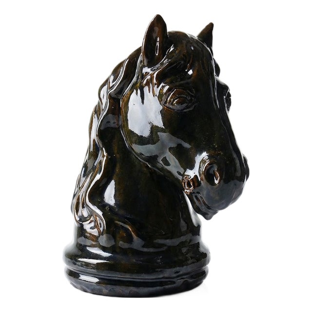 Horse Head or Chess Knight in Glazed Terracotta, France, 1980s For Sale
