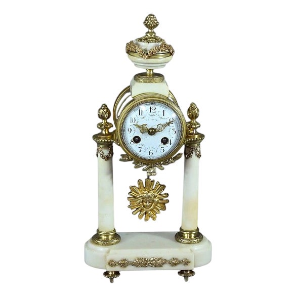 Louis XVI Style Marble and Bronze Clock from Mougin, 1889 For Sale