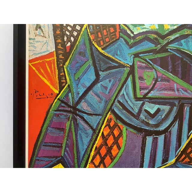 Wood Pablo Picasso Vintage 1968 Mid Century Danish Modern Lithograph Print Framed Cubist Exhibition Poster " Femme Assise Dans Un Fauteuil " 1941 For Sale - Image 7 of 18