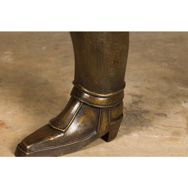 English English 1920s Hand-Hammered Copper and Brass Musketeer Boot Umbrella Stand For Sale - Image 3 of 12