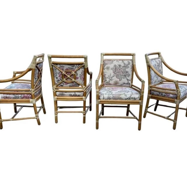 White Baker, McGuire Styled Bamboo Dining Table, Highly Sought for 6-8 Chairs. White Bamboo Base Over Steel Frame With Thick Beveled Glass Top. For Sale - Image 8 of 8