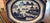 Blue Antique Chinese Canton Large Platter Export Porcelain Blue & White 17"x13” With Wood Display Stand For Sale - Image 8 of 12