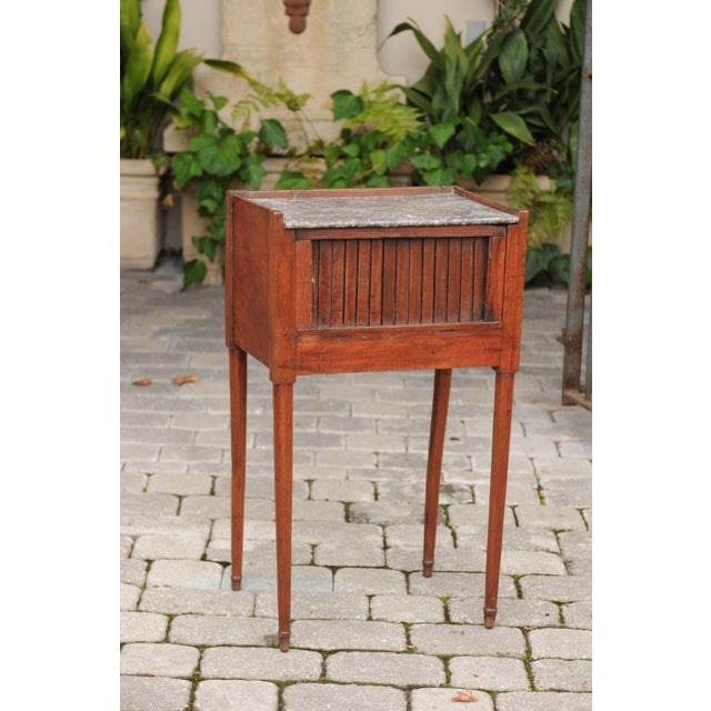 French 1860s Walnut Side Table with Tambour Door, Marble Top and Tapered Legs For Sale In Atlanta - Image 6 of 10