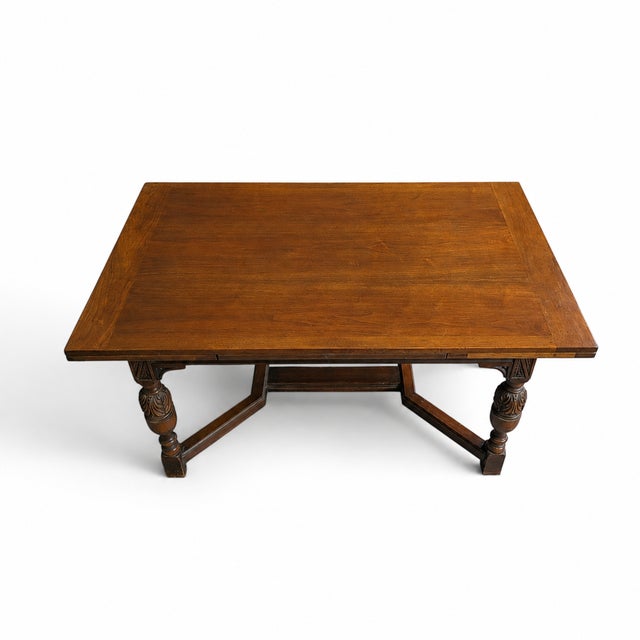 Vintage Walnut Jacobean Revival Refectory Dining Table With Carved Base For Sale - Image 11 of 15