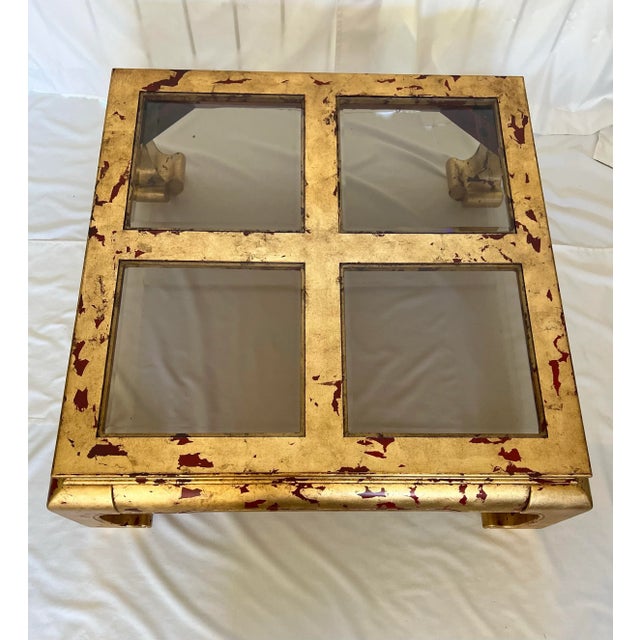 Vintage Tony Duquette Style Newly Painted Red Distressed Gilded Wood Chow Leg Ming Style Coffee Table For Sale - Image 9 of 12