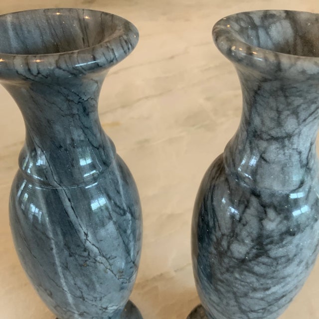 Stone Late 20th Century Grey Marble Bud Vases - a Pair For Sale - Image 7 of 9