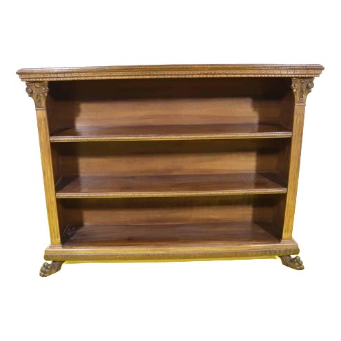 Renaissance Wooden Bookcase with Lion Paw Feet and Three Shelves For Sale