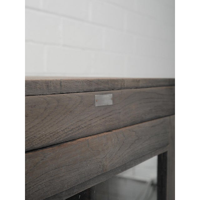 Mid 20th Century Grey Wooden Glass-Front Display Cabinet With Drawer For Sale - Image 5 of 7