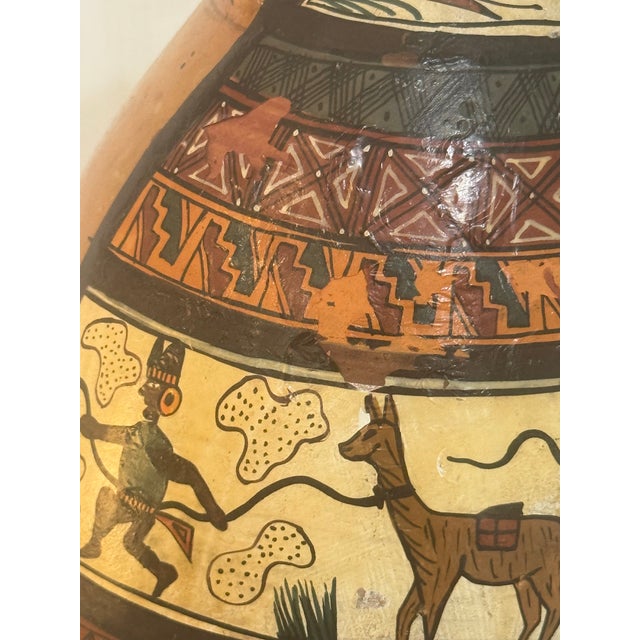 Mid 20th Century Large Peruvian Folk Art Pottery Vase With Jaguar Handle & Llama Motif 14” Tall For Sale - Image 11 of 12
