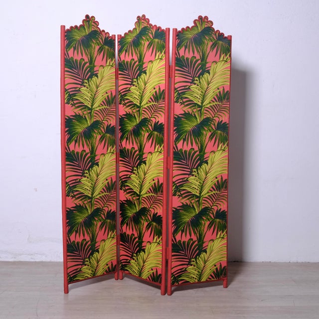 Italian Rattan and Double-Sided Fabric Room Divider, 1980s For Sale - Image 13 of 15
