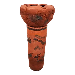 Antique Japanese Tokoname Meiji Redware Pottery Plant Stand
