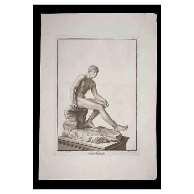 Nicola Fiorillo, Hermes, Ancient Roman Statue, Original Etching, 18th Century For Sale