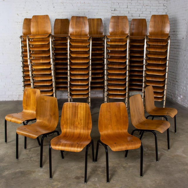 Late 20th to Early 21st Century Modern Walnut Molded Plywood Chairs Stackable Connectable Restored Selling Separately For Sale - Image 14 of 18
