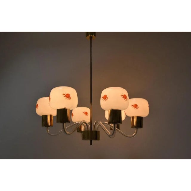Made in czechoslovakia. Made of glass, brass. With aged patina 4x e27 or e26 bulb. Good original condition. Us wiring...