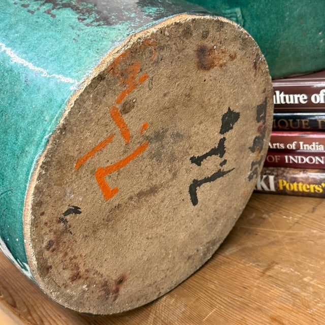 Rustic Round Green Glazed Storage Jars with Markings - Set of 3 For Sale - Image 3 of 11