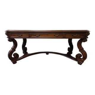 Ornate Solid Wood Executive Desk With Carved Details For Sale