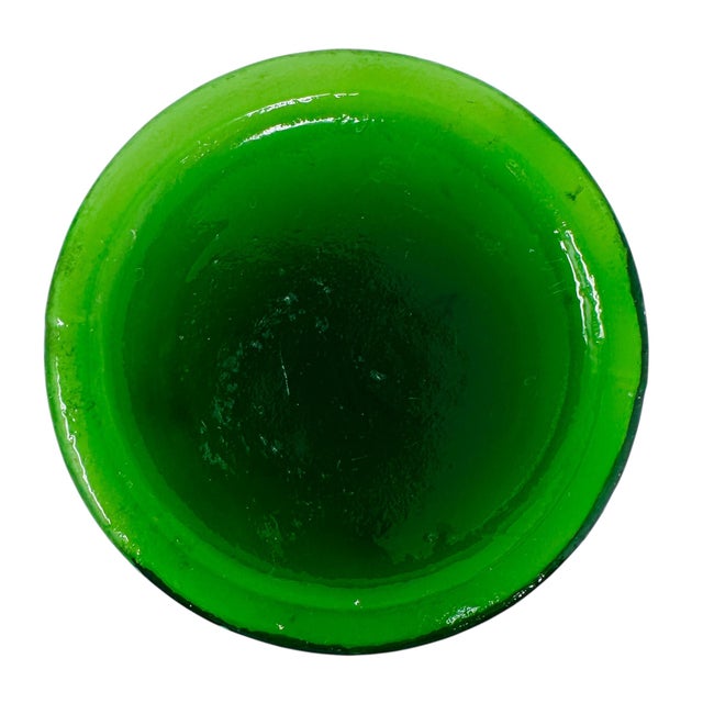 Vintage 1970s Green Art Glass Hand Vase | Mid Century Modern Emerald Green Overlay | Ruffled Scalloped Rim Bud Vase MCM Home Decor For Sale - Image 9 of 9