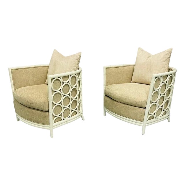 Pair of American Rattan Barrel Chairs by McGuire, Usa 1980s For Sale