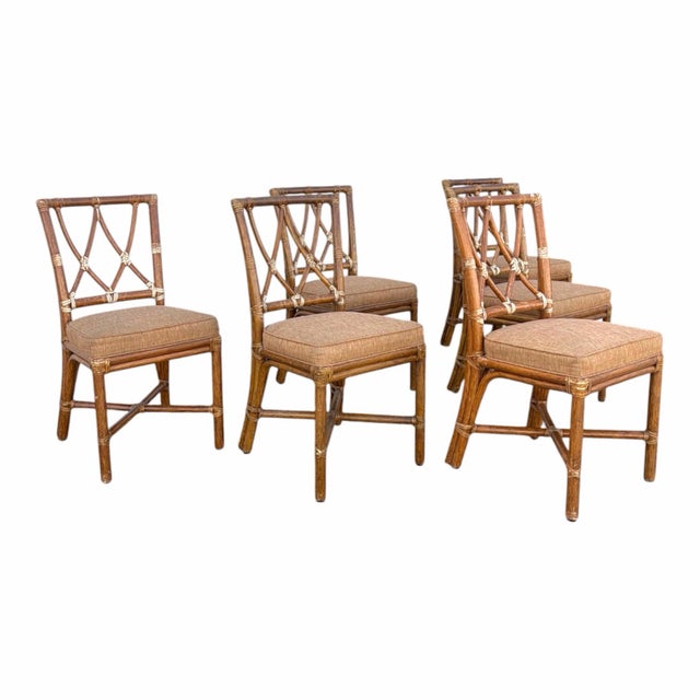 Vintage McGuire Rattan Cross Hatch Dining Chairs - Set of 8 For Sale In Chicago - Image 6 of 12