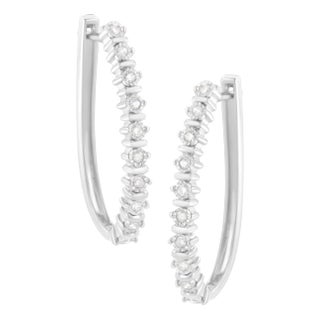 .925 Sterling Silver 1/4 cttw Miracle-Set Round-Cut Diamond Hoop Earring (I-J Color, I2-I3 Clarity) For Sale