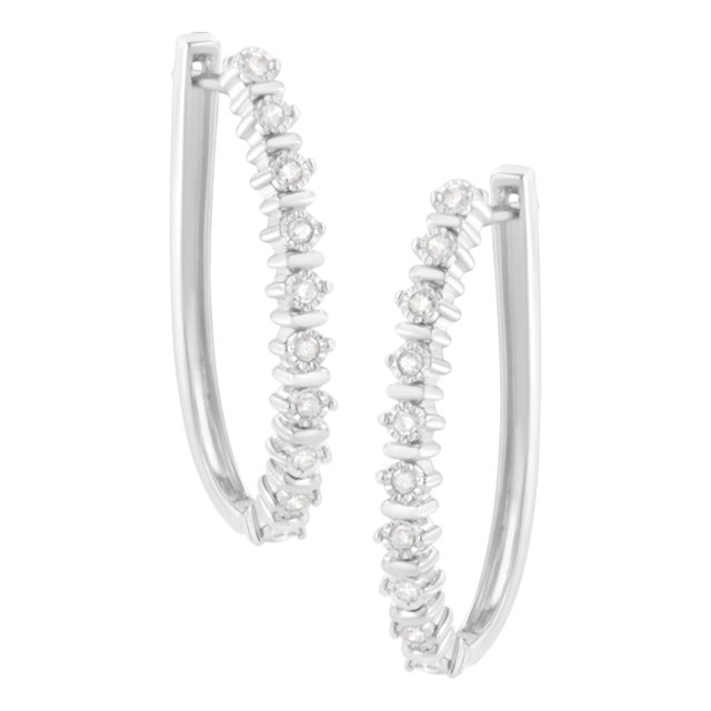 .925 Sterling Silver 1/4 cttw Miracle-Set Round-Cut Diamond Hoop Earring (I-J Color, I2-I3 Clarity) For Sale
