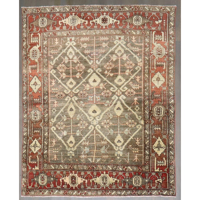 20th Century Antique Zabihi Collection Persian Heriz Rug - 4'4" x 5'7" For Sale - Image 4 of 11
