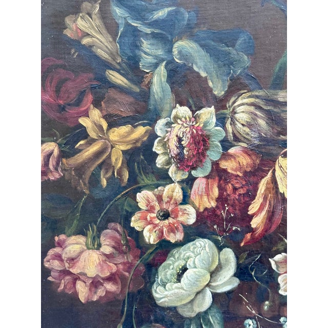 Black Unknown, Still Life with Flowers 1900, Oil on Canvas For Sale - Image 8 of 12