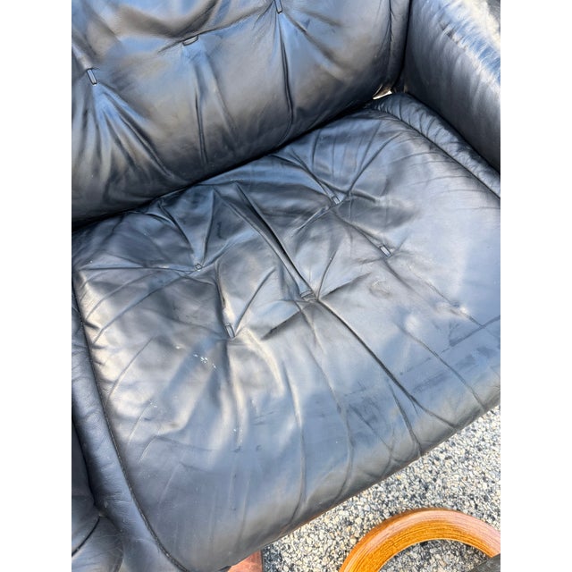 1990s 1990s Black Leather Ekornes Stressless Chair and Ottoman For Sale - Image 5 of 12