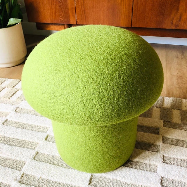 Textile Mushroom Ottoman in Kiwi Wool For Sale - Image 7 of 10