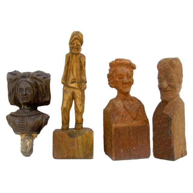 Folk Art Carved Wood Sculpture Collection, Set of 4 For Sale - Image 11 of 11