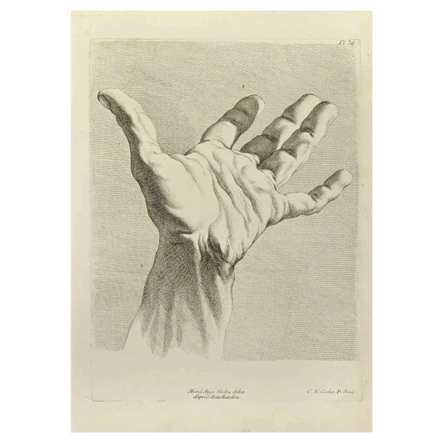 Nicholas Cochin, The Study of Hand after Bouchardon, Etching, 1755 For Sale