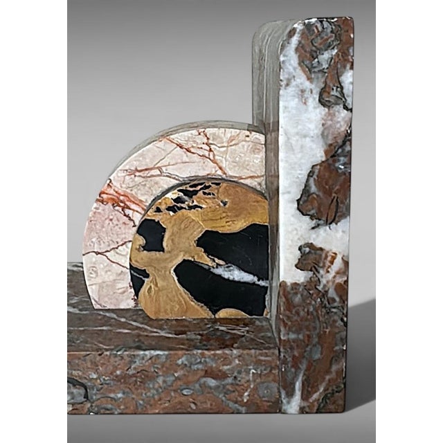 Pair of French Art Deco Bookends in Polychrome Marble For Sale - Image 14 of 18
