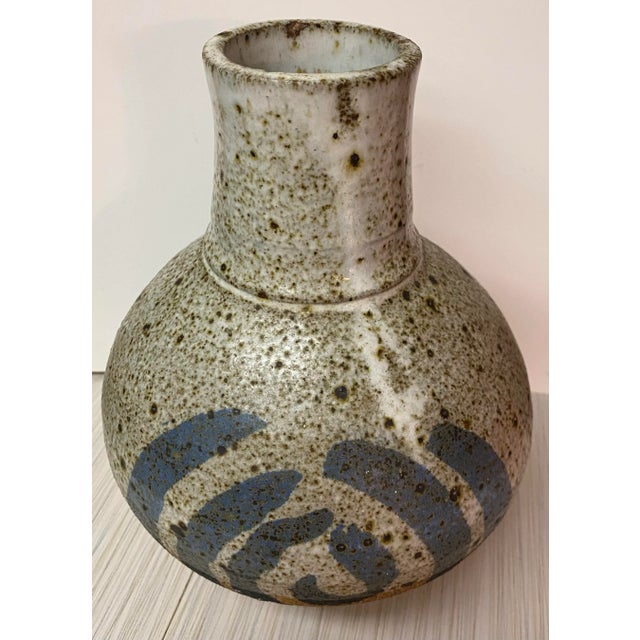 Beautiful Sandstone Glazed Pottery Vase with modern motif. Signed on bottom in glaze McLane.