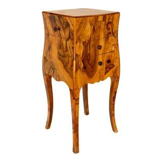 Antique Italian Biedermeier Oyster Burl Wood Nightstand Side Table Cabinet 1900 For Sale