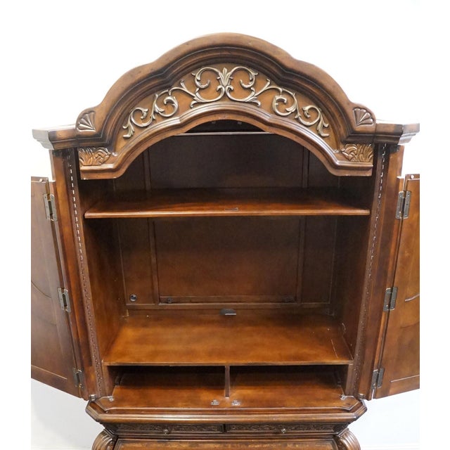 Early 21st Century Aico Michael Amini Romanza Collection Old World Baroque 54" Bombe Media Armoire - Deep Claret Finish 74080 For Sale - Image 5 of 14