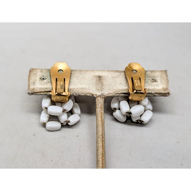Vintage 1960s Signed Napier Goldtone Looped White Bead Drop Clip Earrings-2 Pieces For Sale In Philadelphia - Image 6 of 8